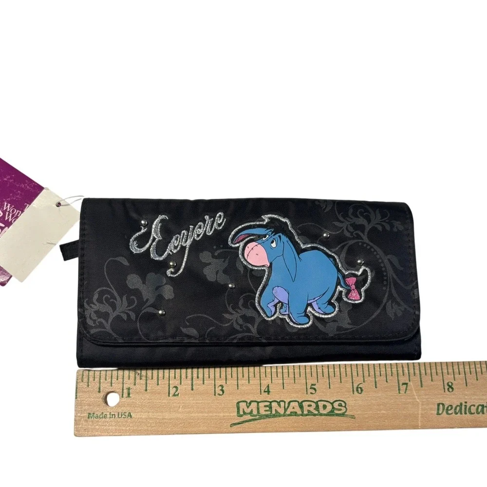 Disney Eeyore Black‎ Nylon Trifold Checkbook Wallet Rhinestone Winnie the Pooh